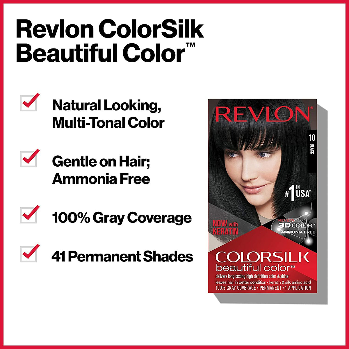 Revlon ColorSilk 41 Medium Brown liquid gel bottle enables precise color deposit.