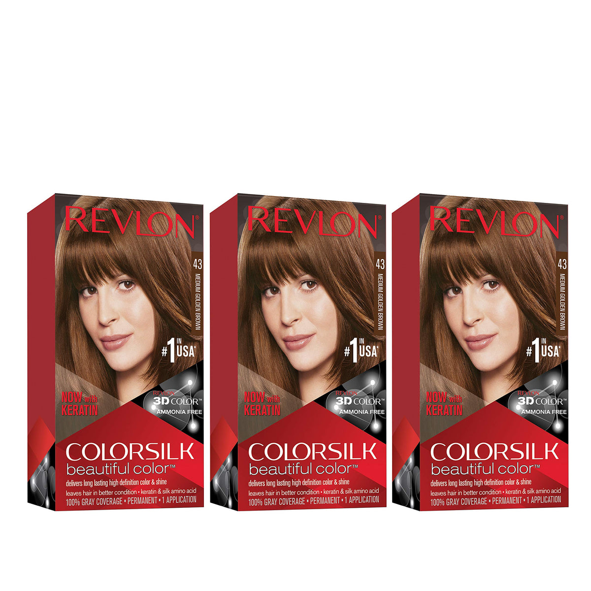 Revlon Colorsilk box and bottle show at home color packaging for gray coverage