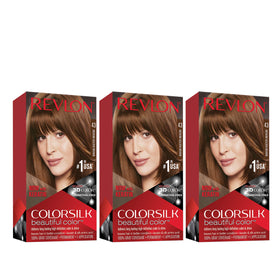 Revlon Colorsilk box and bottle show at home color packaging for gray coverage
