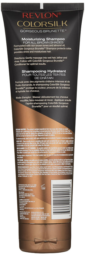 REVLON Colorsilk Care Shampoo Brown label detail showcases brunette color preservation.