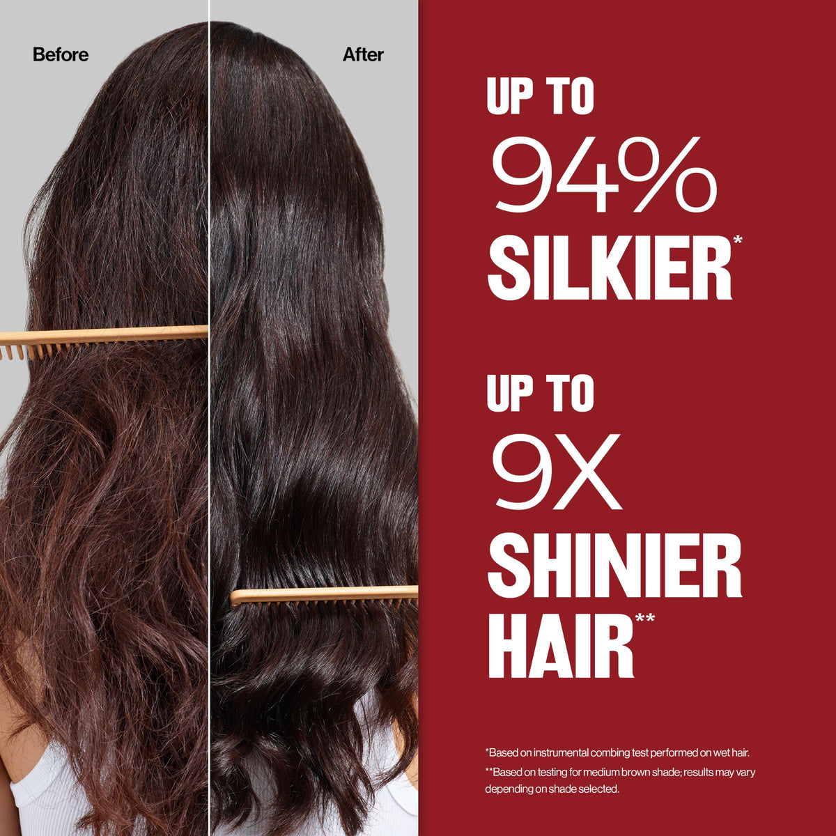 Close-up of glossy color result after ColorSilk coloring