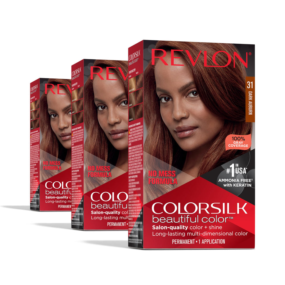 Revlon Colorsilk 31 Dark Auburn pack of 3 delivers rich, natural shade with lasting shine