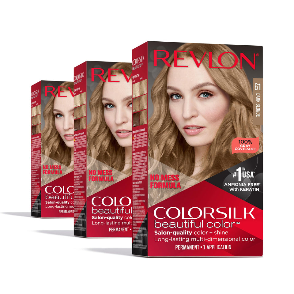 Revlon Colorsilk Dark Blonde shade provides 100% gray coverage with enduring shine.