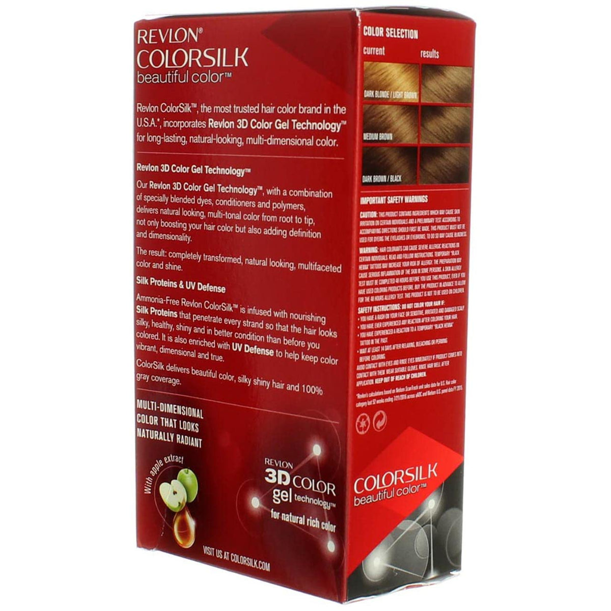 Revlon ColorSilk keratin-enriched formula close-up promoting hair conditioning.