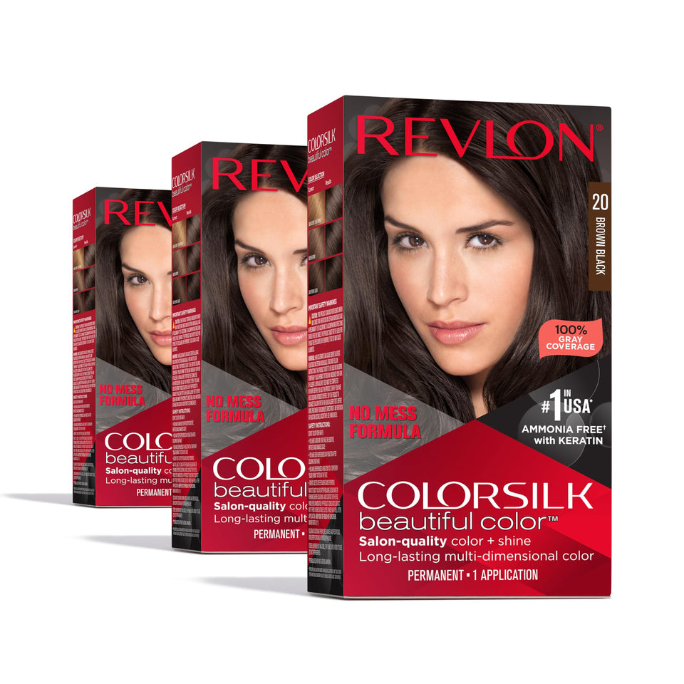 Revlon Colorsilk old version 20 Brown/Black color kit for at-home color with ammonia-free formula and gray coverage