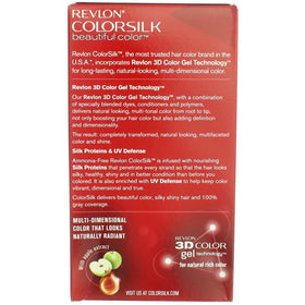 Revlon ColorSilk UV defense shield close-up illustrating gloss retention and shade stability.