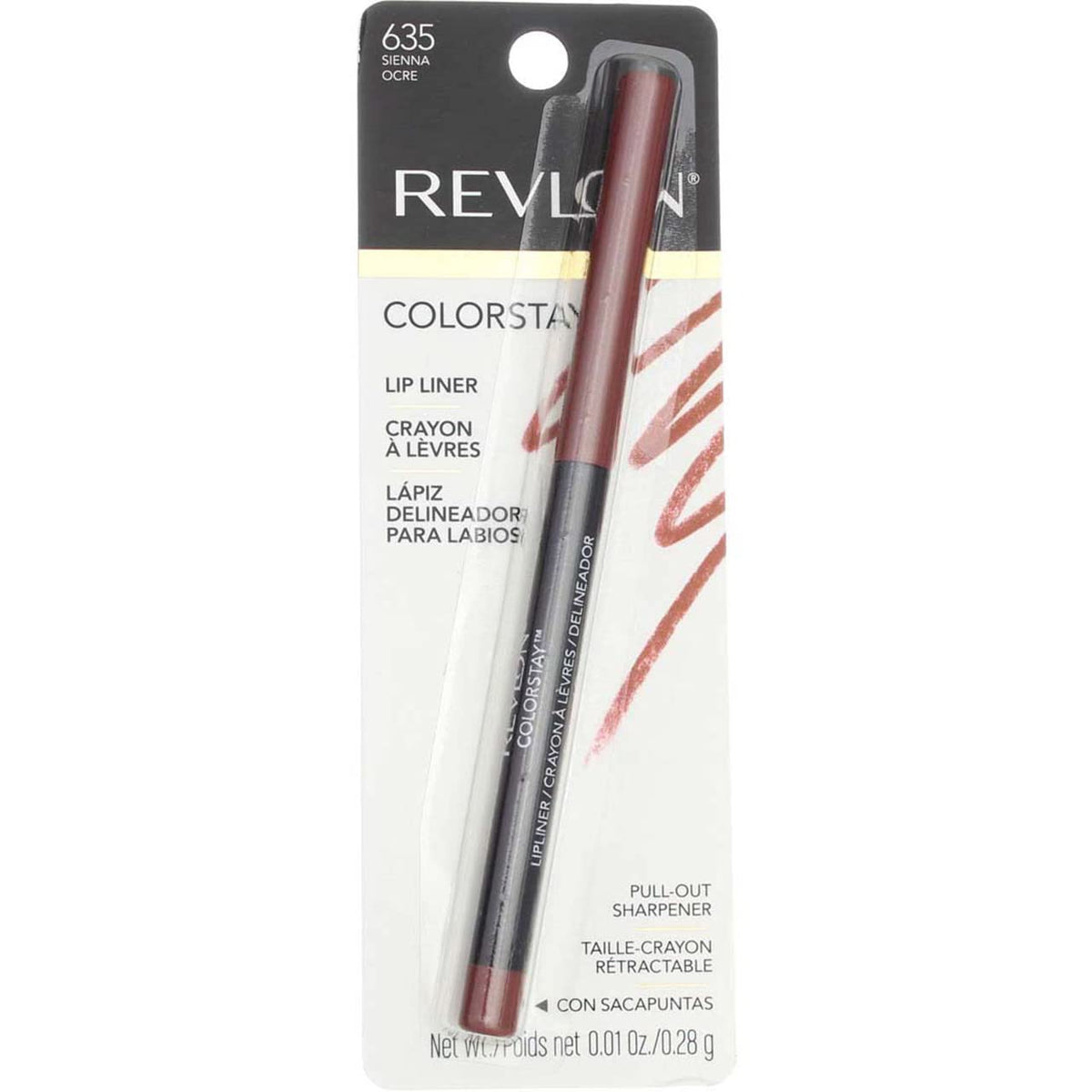 Revlon ColorStay Lipliner SoftFlex Sienna 635 front view for precise shaping.
