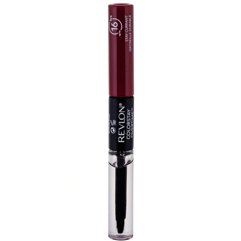 REVLON ColorStay Overtime Lip Color Stay Currant shade, long-lasting lip color on lips.