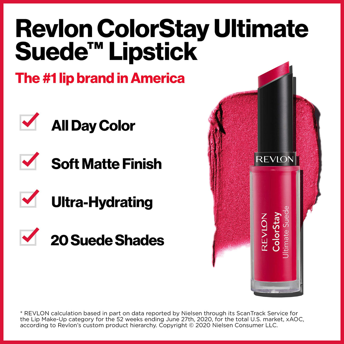 REVLON ColorStay Ultimate Suede Muse bullet close-up with soft suede finish