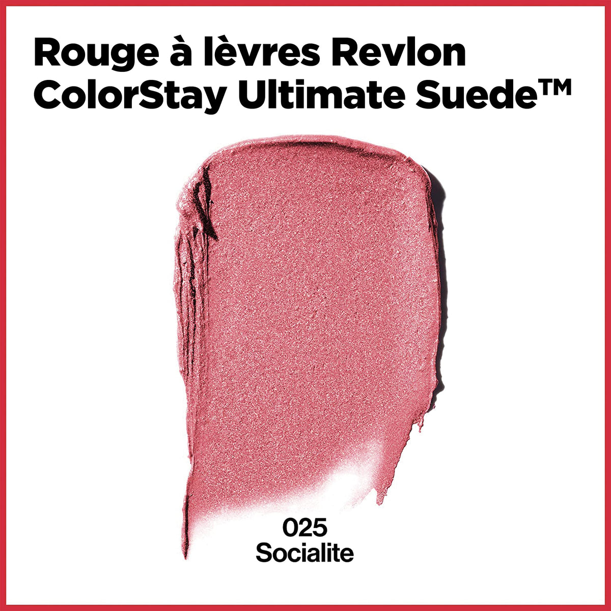 Revlon Socialite shade swatch displaying vibrant pigment and velvety finish.