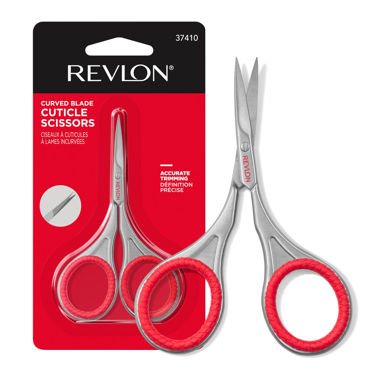 Revlon Cuticle Scissors with ultra-fine curved blades for precise trimming.
