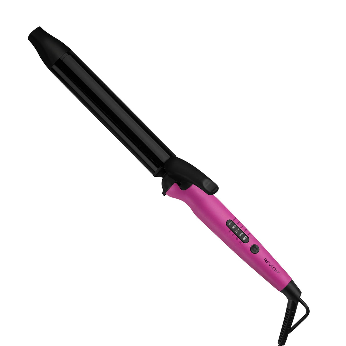 REVLON Easy Heat 1 1/4-inch curling iron barrel closeup showing even heat and shine.