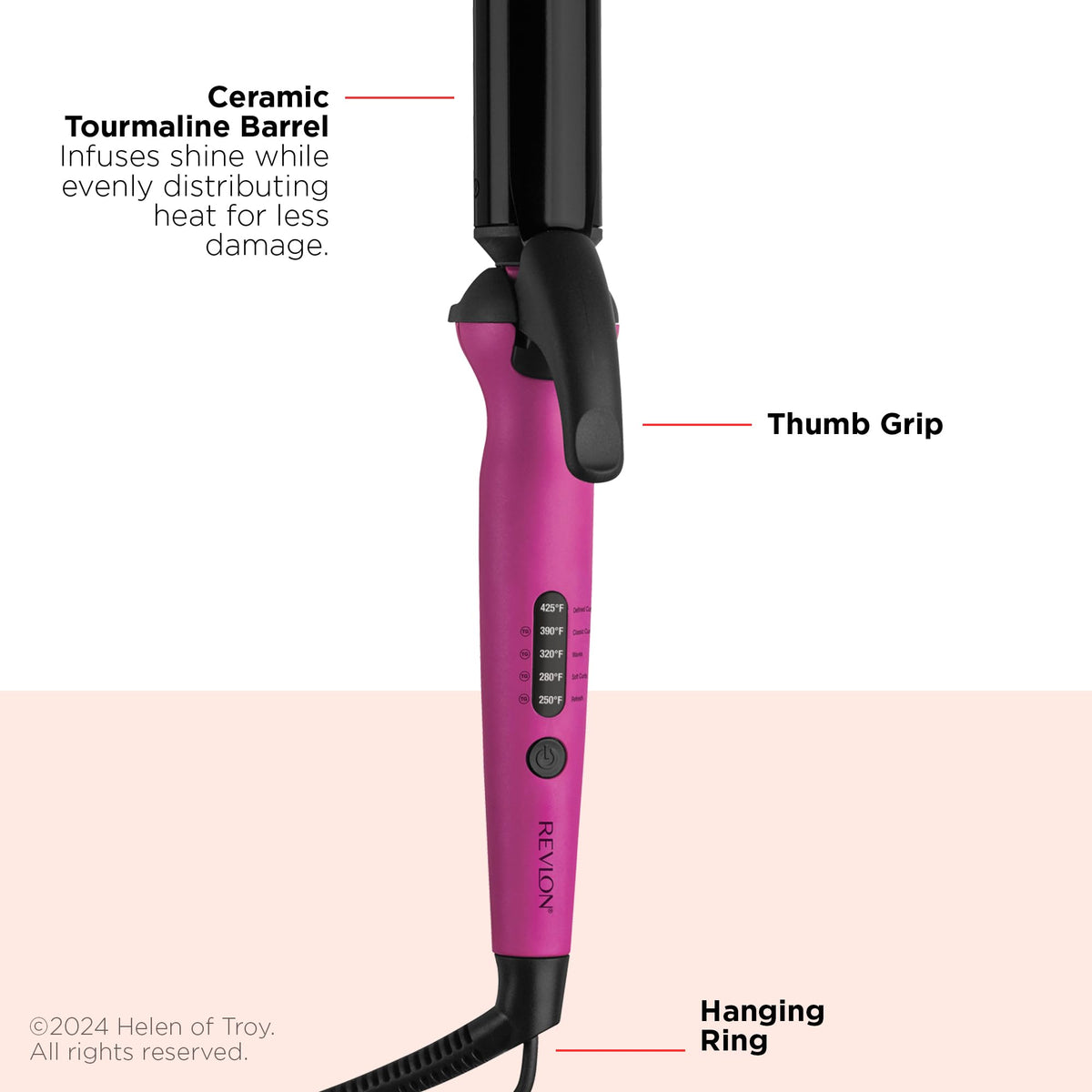 REVLON Easy Heat curling iron in hand highlighting comfortable grip and control.