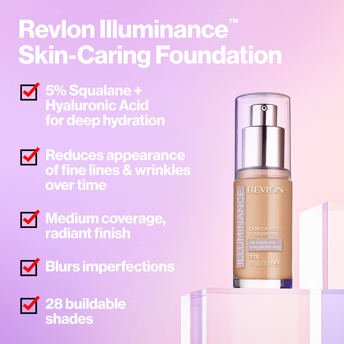 REVLON Illuminance foundation pump dispensing for even, natural-looking coverage.