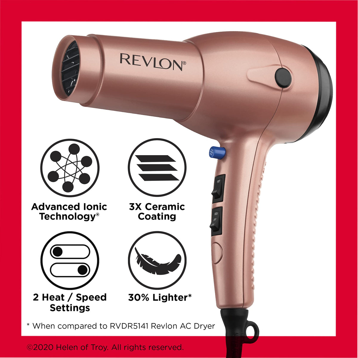 1875W power and adjustable heat settings on Revlon Light & Fast Hair Dryer