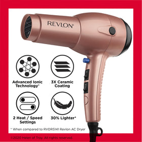 1875W power and adjustable heat settings on Revlon Light & Fast Hair Dryer