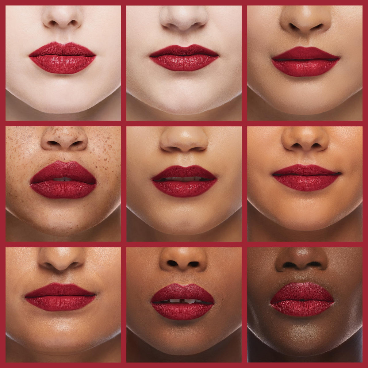 Lips wearing a soft suede finish with velvet texture
