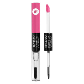 REVLON ColorStay Overtime Lipcolor pink-490 liquid lipstick with clear gloss application.