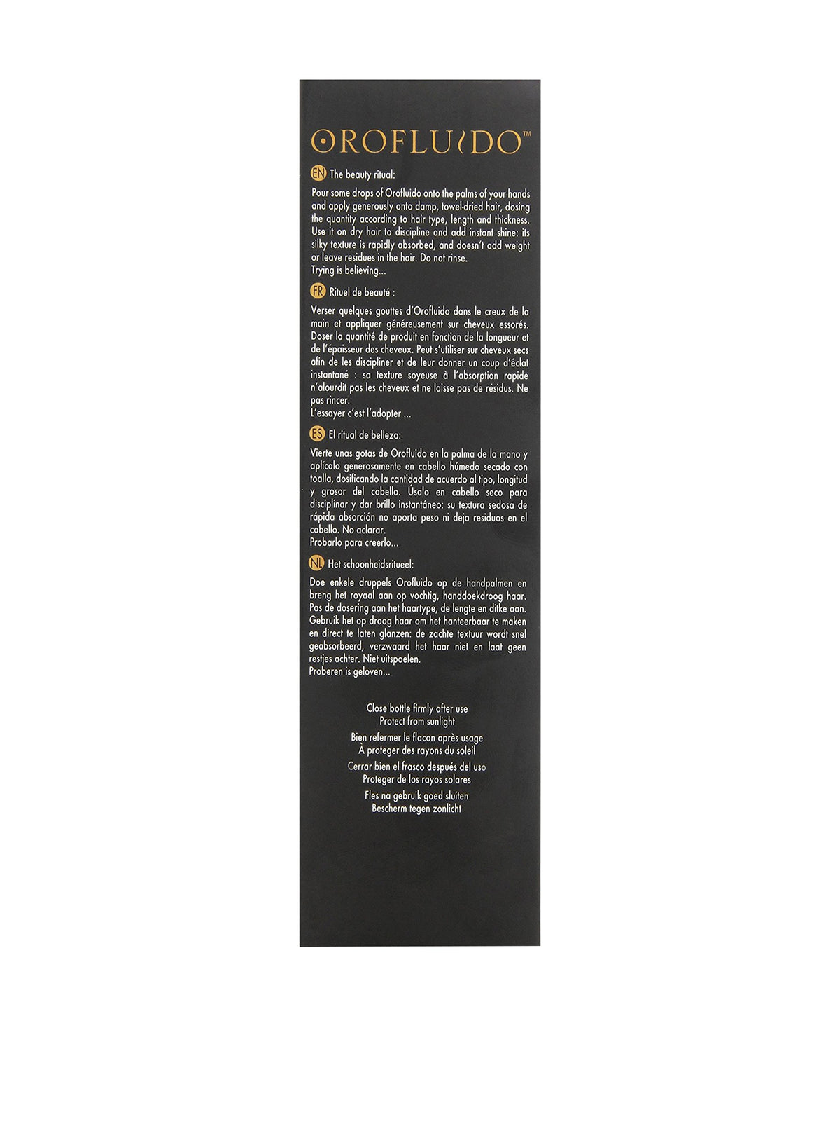 Orofluido Control Frizzing Elixir texture appears satin-smooth and lightweight, leaving no residue.