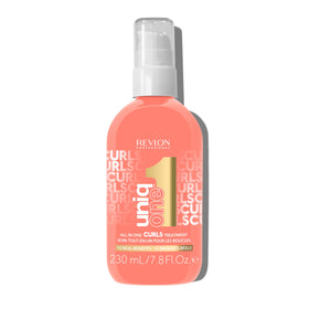 REVLON PROFESSIONAL UniqOne Curls bottle emphasizes deep nourishment and long-lasting curl definition.
