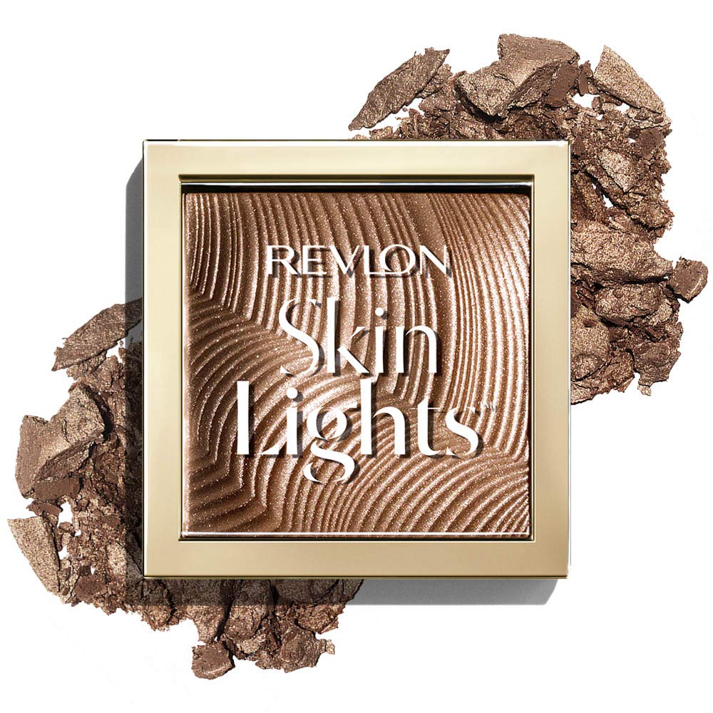 Revlon Skinlights Prismatic Bronzer crystal pigments catch light for bronzed radiance.