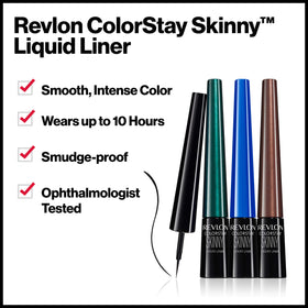 REVLON Skinny Liquid Eyeliner bold black color payoff for defined eyes.