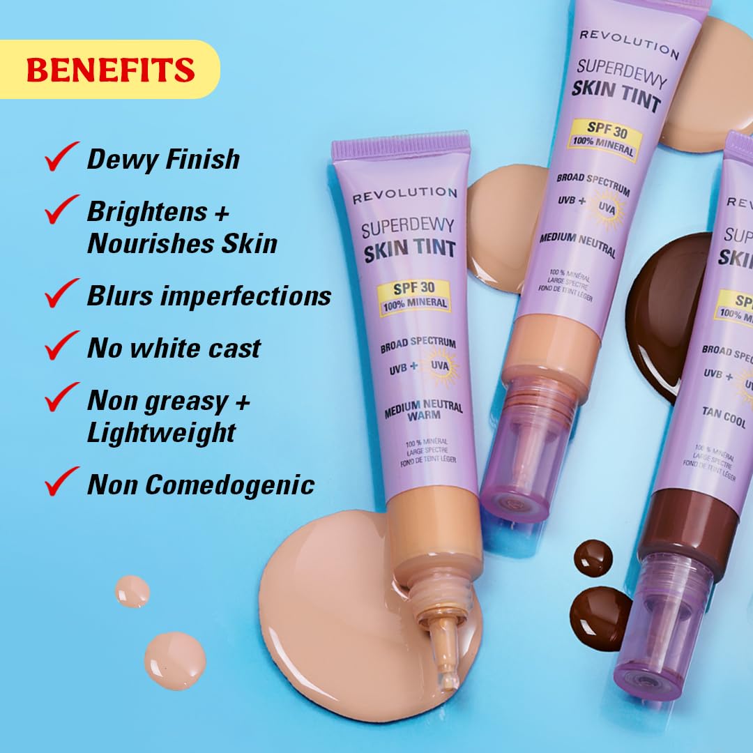 Revolution Beauty London satin finish glow on skin for everyday wear.