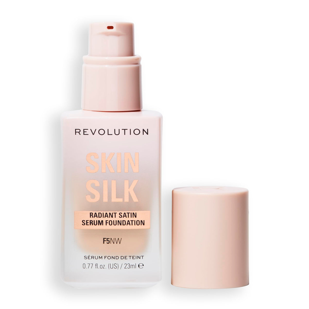 Revolution Skin Silk bottle close-up showing a lightweight radiant finish.