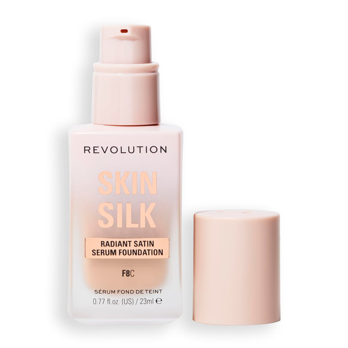 Revolution Skin Silk bottle with pump for mess-free, precise dispensing.