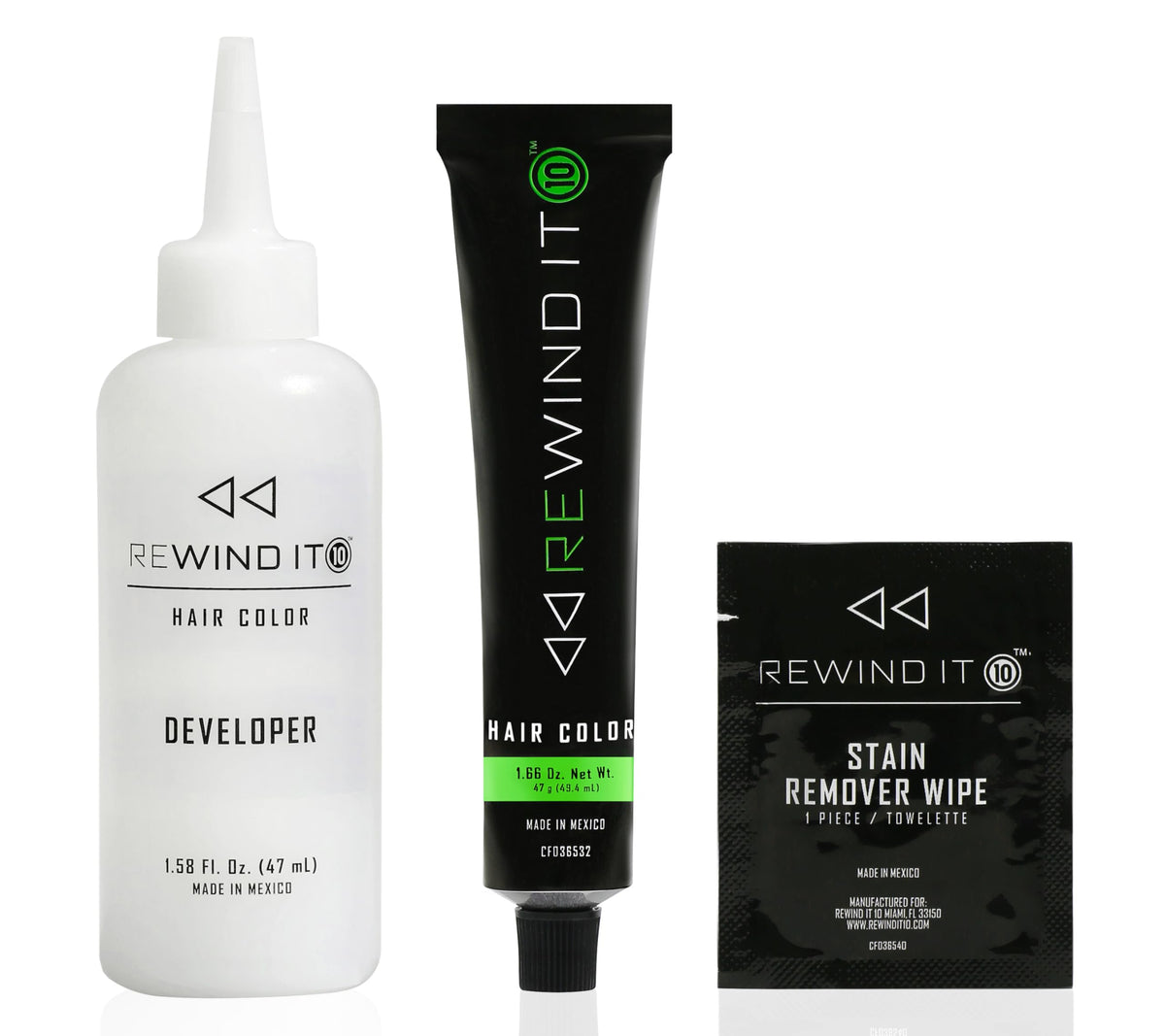 REWIND IT 10 dark brown color tube shows quick, 10-minute results
