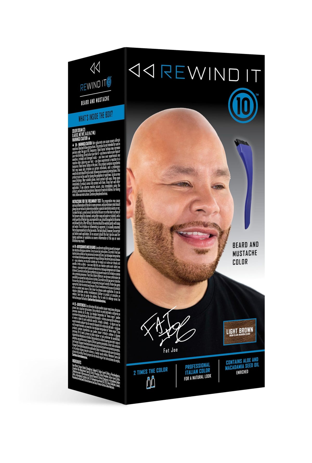 REWIND IT 10 light brown beard color packaging front shows ammonia-free formula for quick color