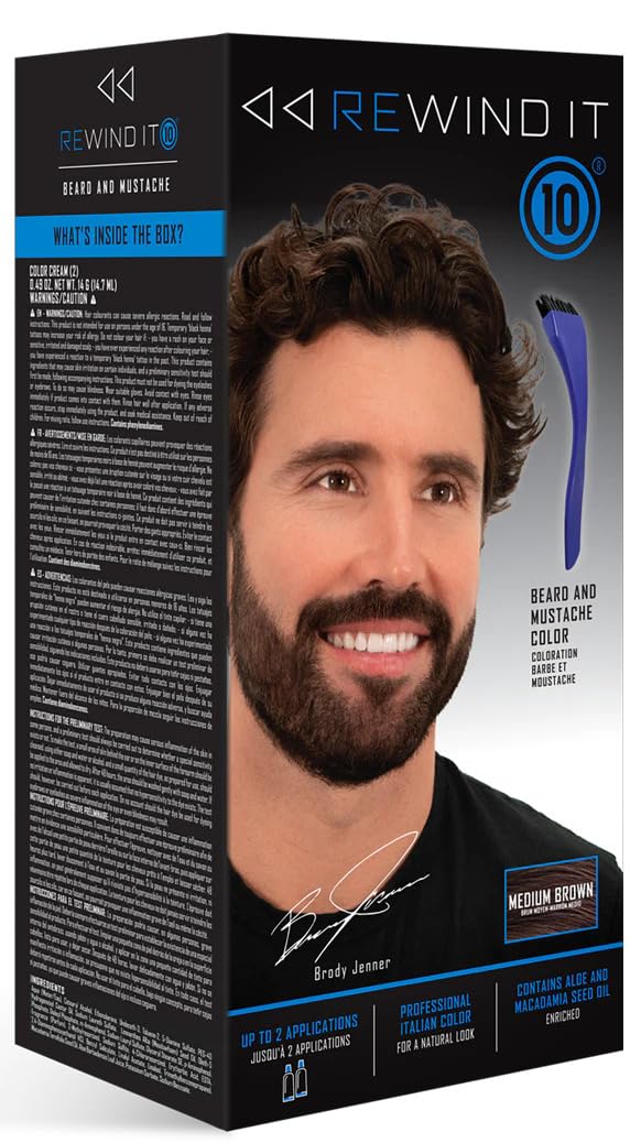 REWIND IT 10 medium brown beard color jar for even coverage and natural tone