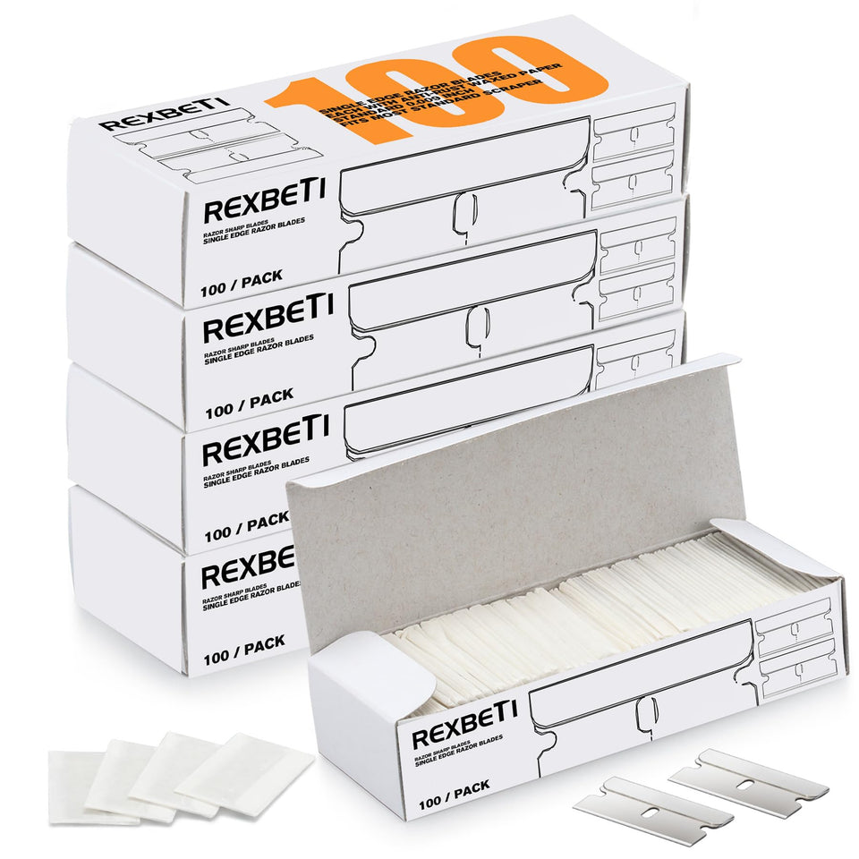 REXBETI 400PCS blades pack for heavy-duty scraping and removal tasks.