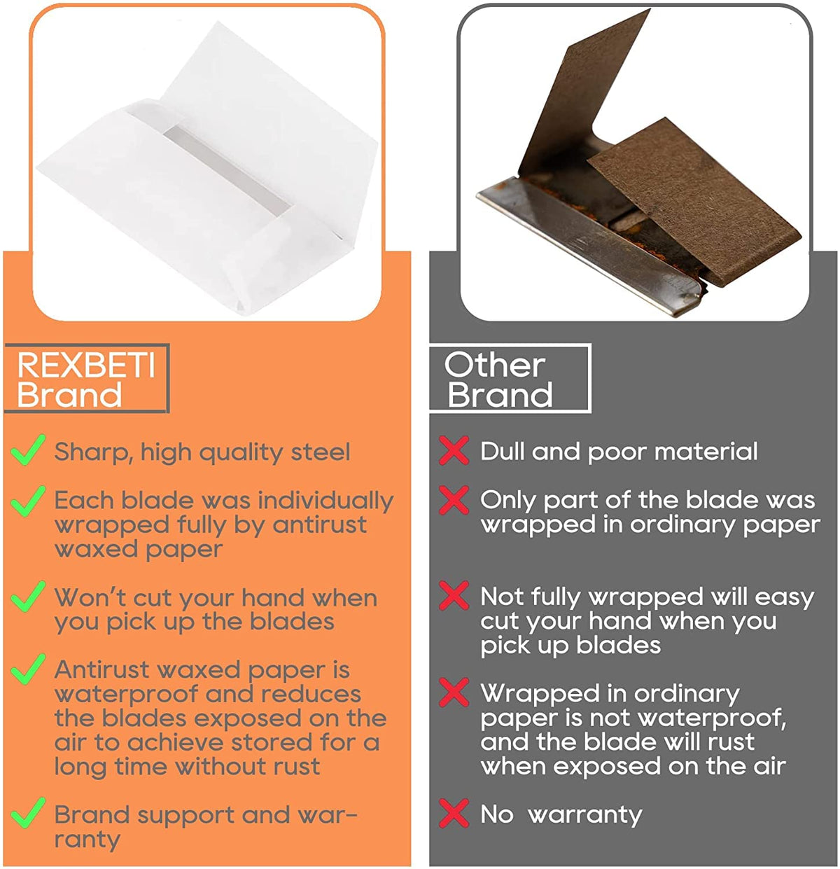 REXBETI blades lift stickers and decals from smooth surfaces.