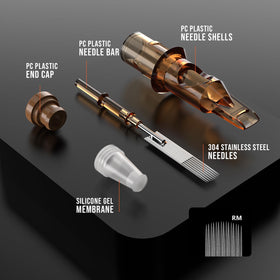 RHEIN transparent brown housing provides clear ink visibility during sessions.