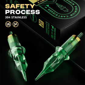 RHEIN cartridge needles close-up highlighting sterile, individually wrapped components.