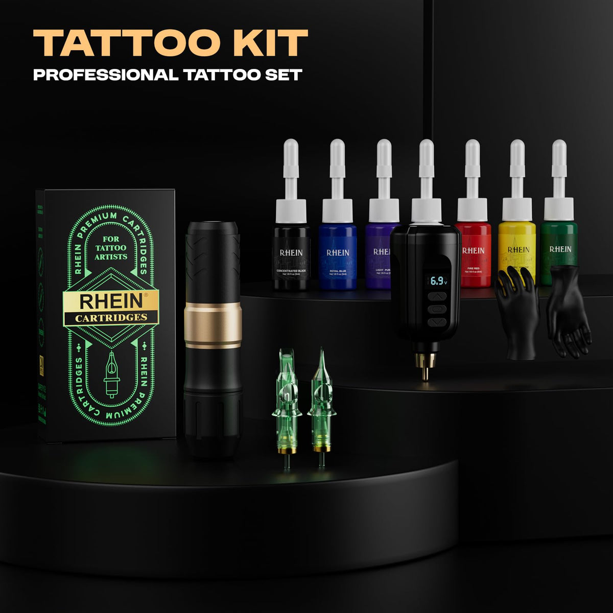 RHEIN tattoo gloves, soap, and bubble bottle kit basics for hygiene.