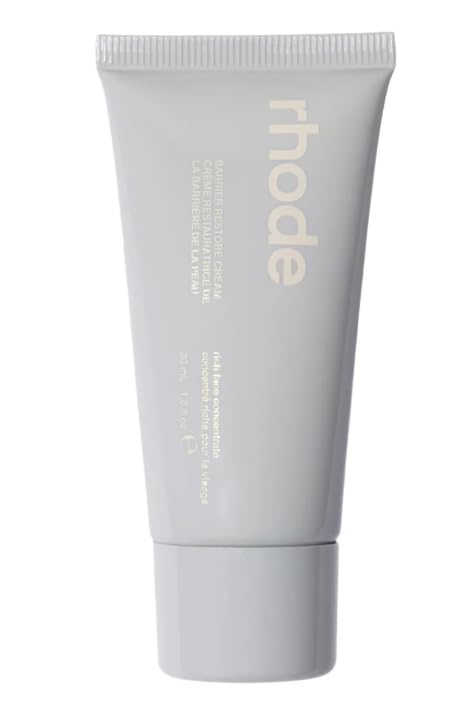 Rhode Barrier Restore Cream jar close-up highlighting rich hydration for daily use.