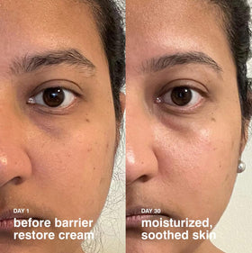 Rhode Barrier Restore Cream dispense swatch demonstrates easy morning application.