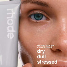 Close-up of Rhode Barrier Restore Cream texture showing velvety, non-greasy finish.