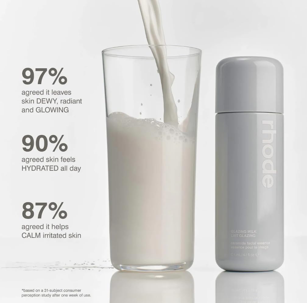Rhode Glazing Milk Ceramide Facial Essence ideal for morning and evening skincare routines