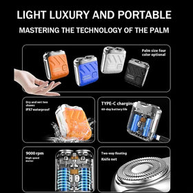 Rhycoma Skyworl Mini Shaver orange casing fits easily into a travel kit.