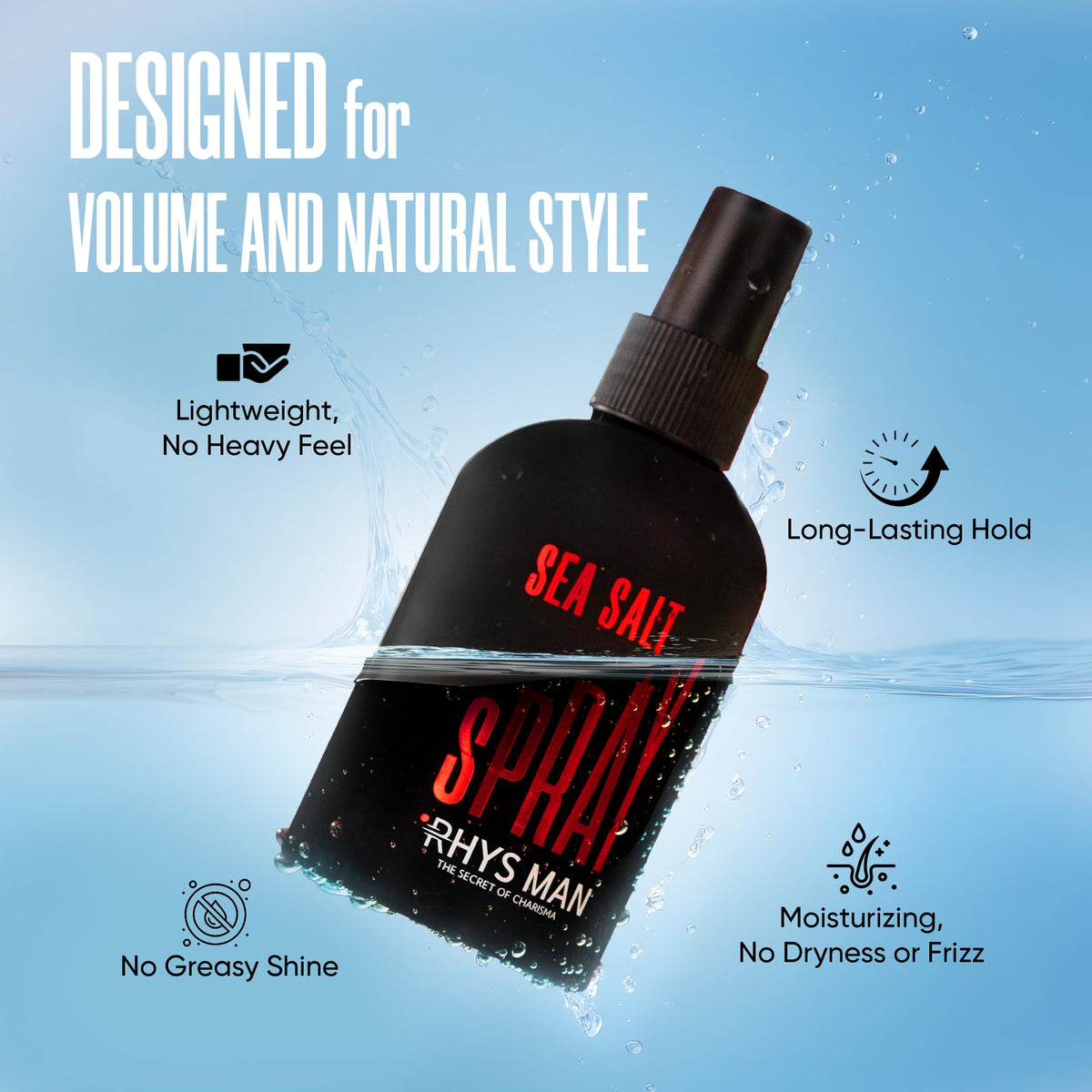 RHYS MAN Sea Salt Spray as a pre-styler before blow-drying for lift.