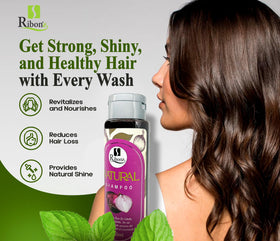 Shampoo bottle label highlights natural onion, aloe vera, and rosemary blend.