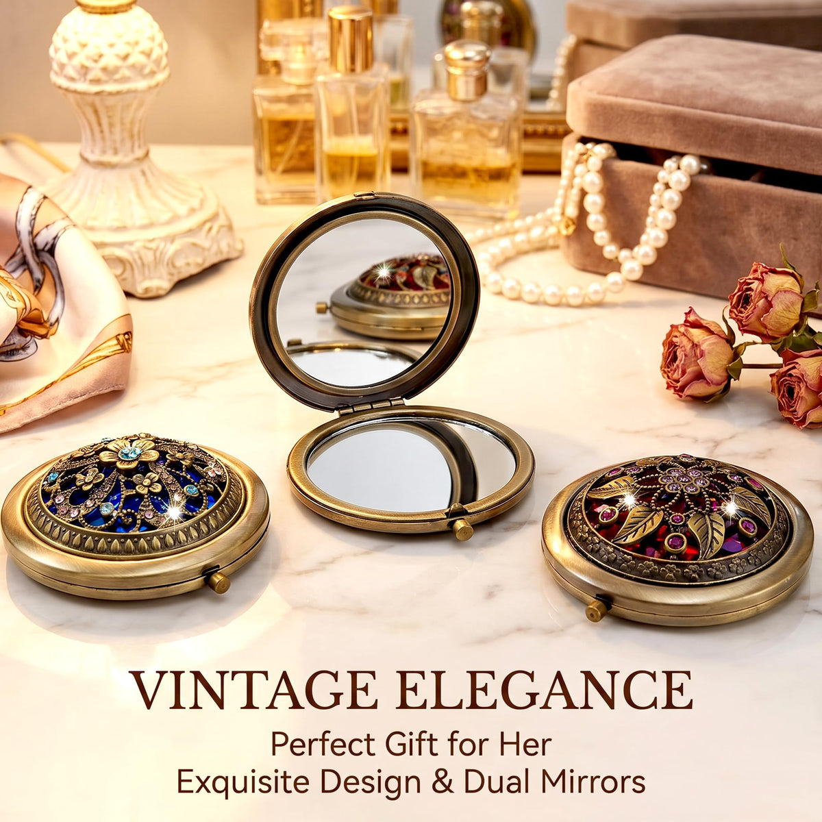Rich Boxer European classic style mirror—bronze finish elevates any vanity.