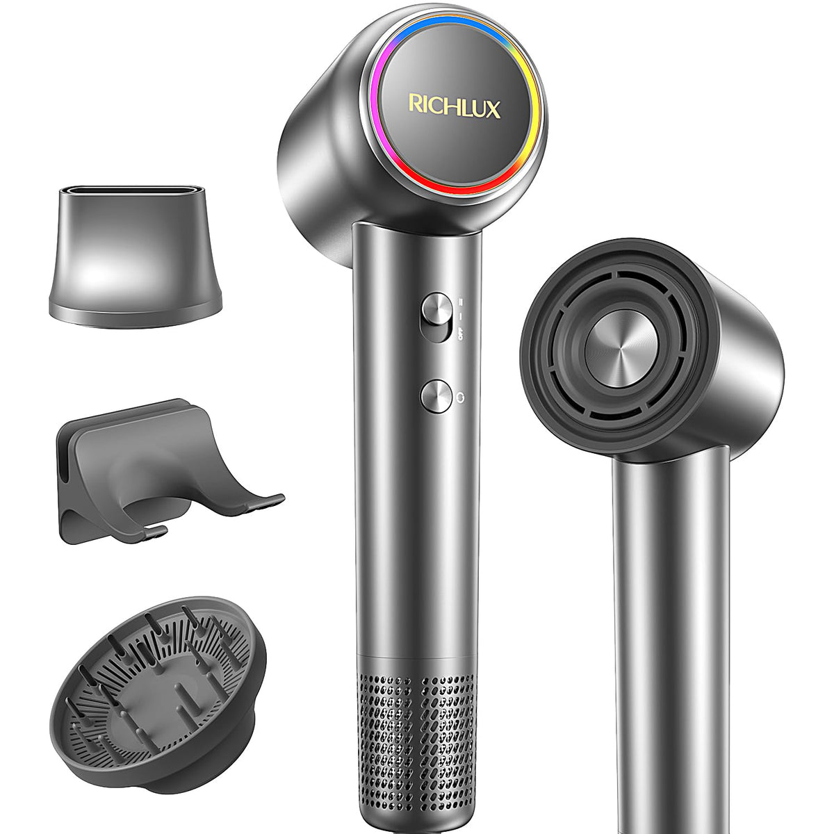 RICHLUX high-speed dryer front view in gray for quick at-home drying