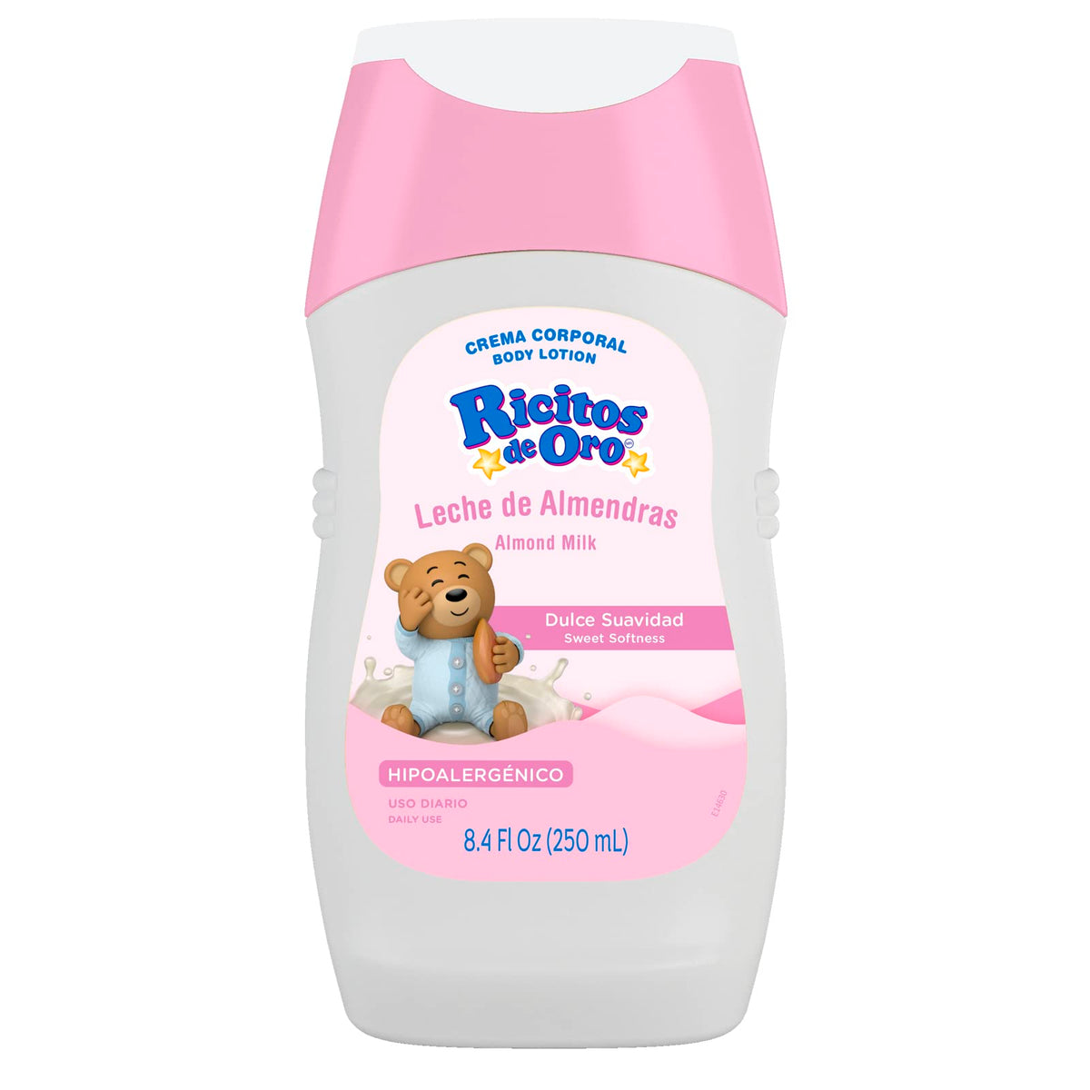 Ricitos de Oro Almond Milk Body Cream bottle, gentle daily moisturizer for delicate skin.