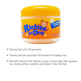 Ricitos de Oro Chamomile Styling Gel six-pack packaging on shelf