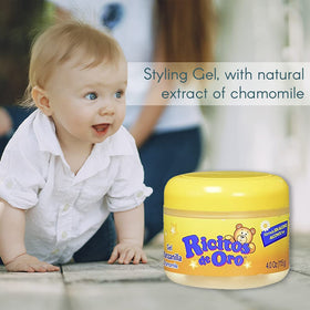 Ricitos de Oro Chamomile Styling Gel used in daily kids hair care routine