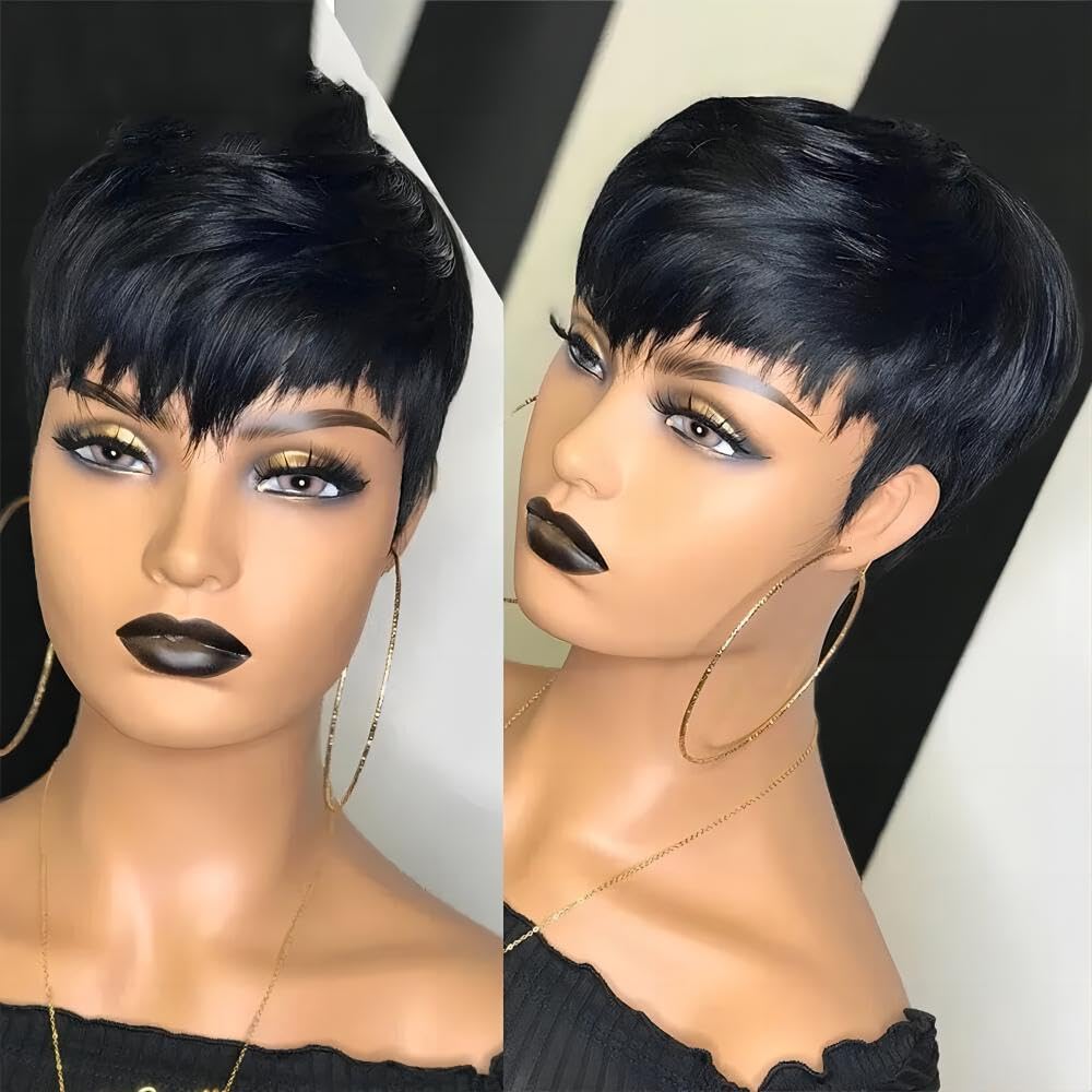 RICONEY Bob Wig 8-inch front view with natural Brazilian Remy hair for daily wear.
